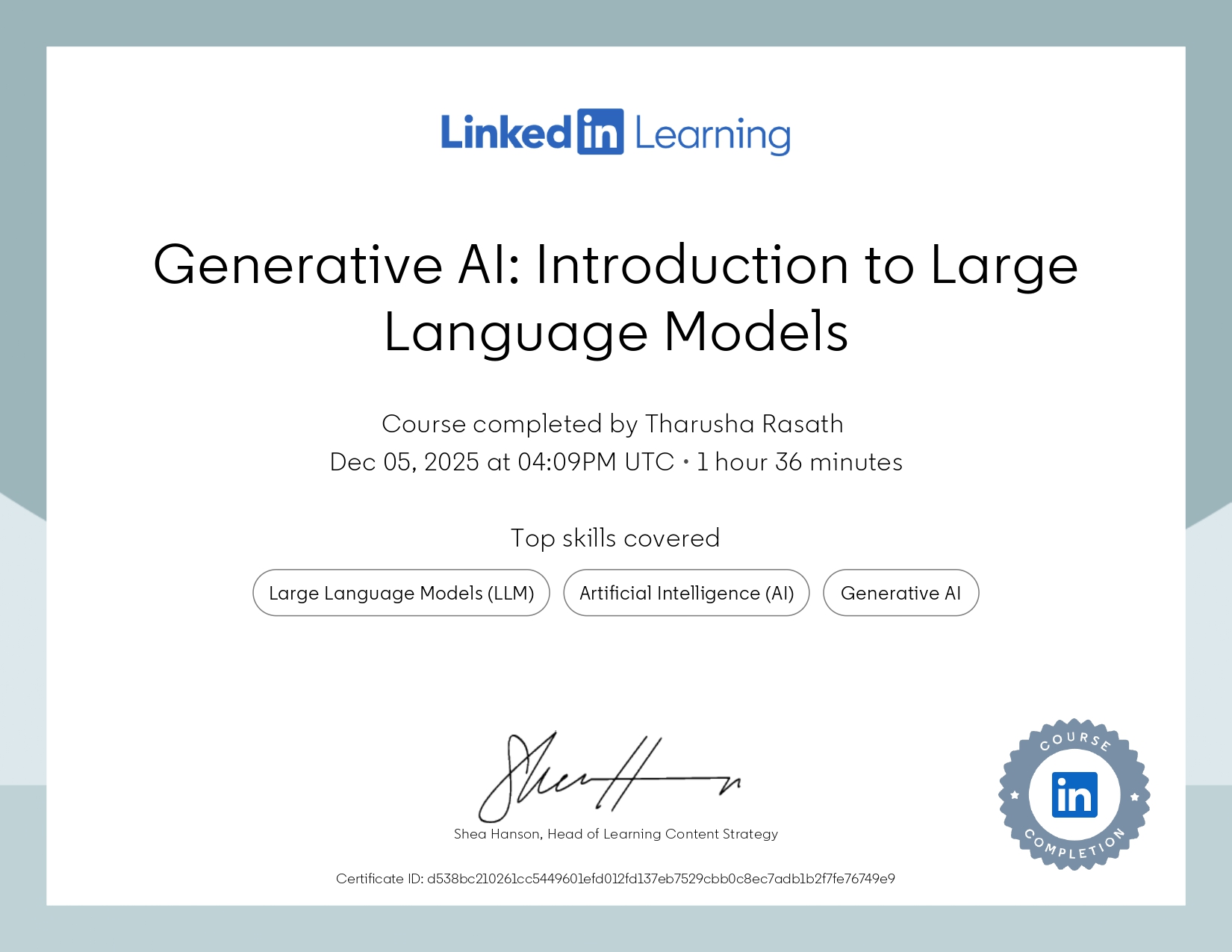 CertificateOfCompletion Generative AI Introduction to Large Language Models page 0001