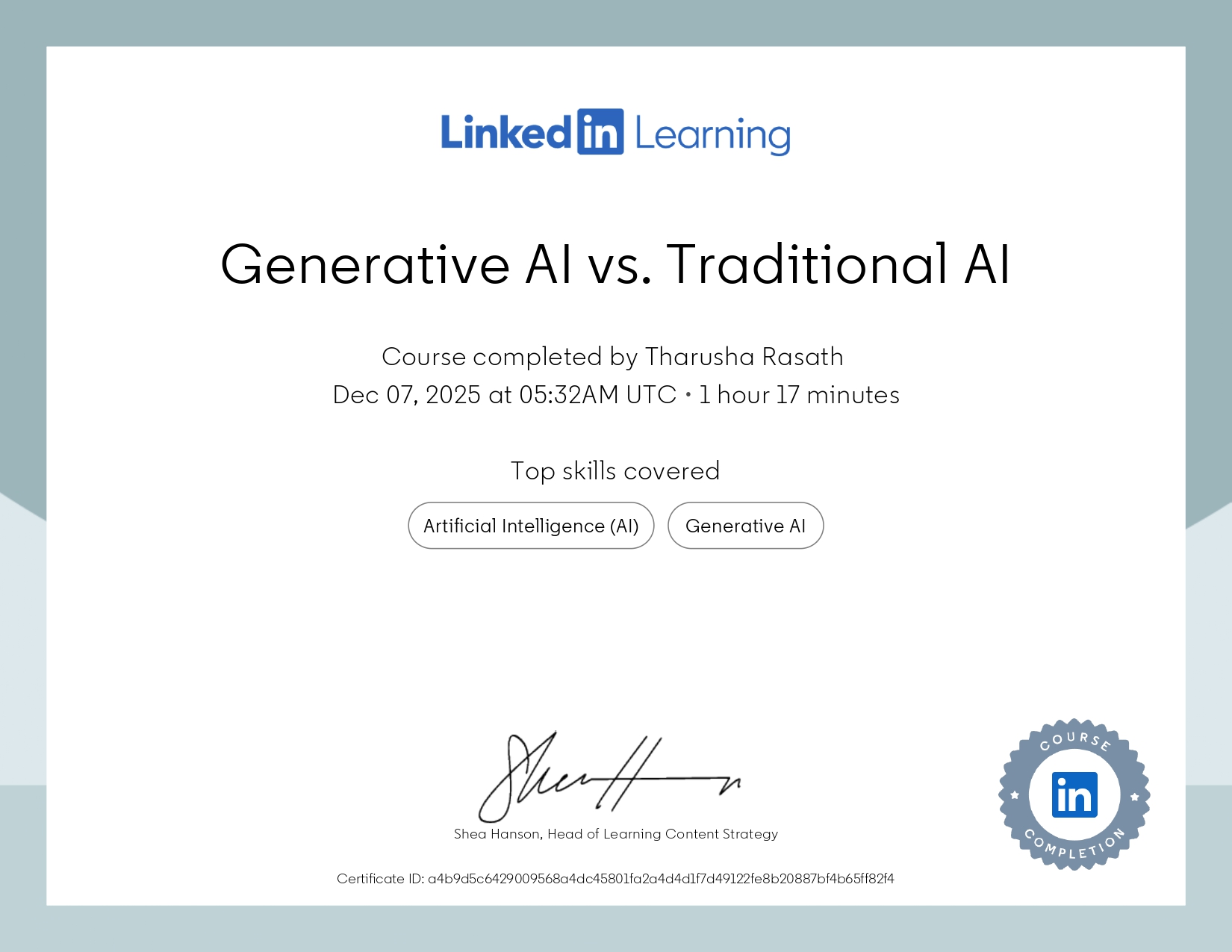 CertificateOfCompletion Generative AI vs. Traditional AI page 0001