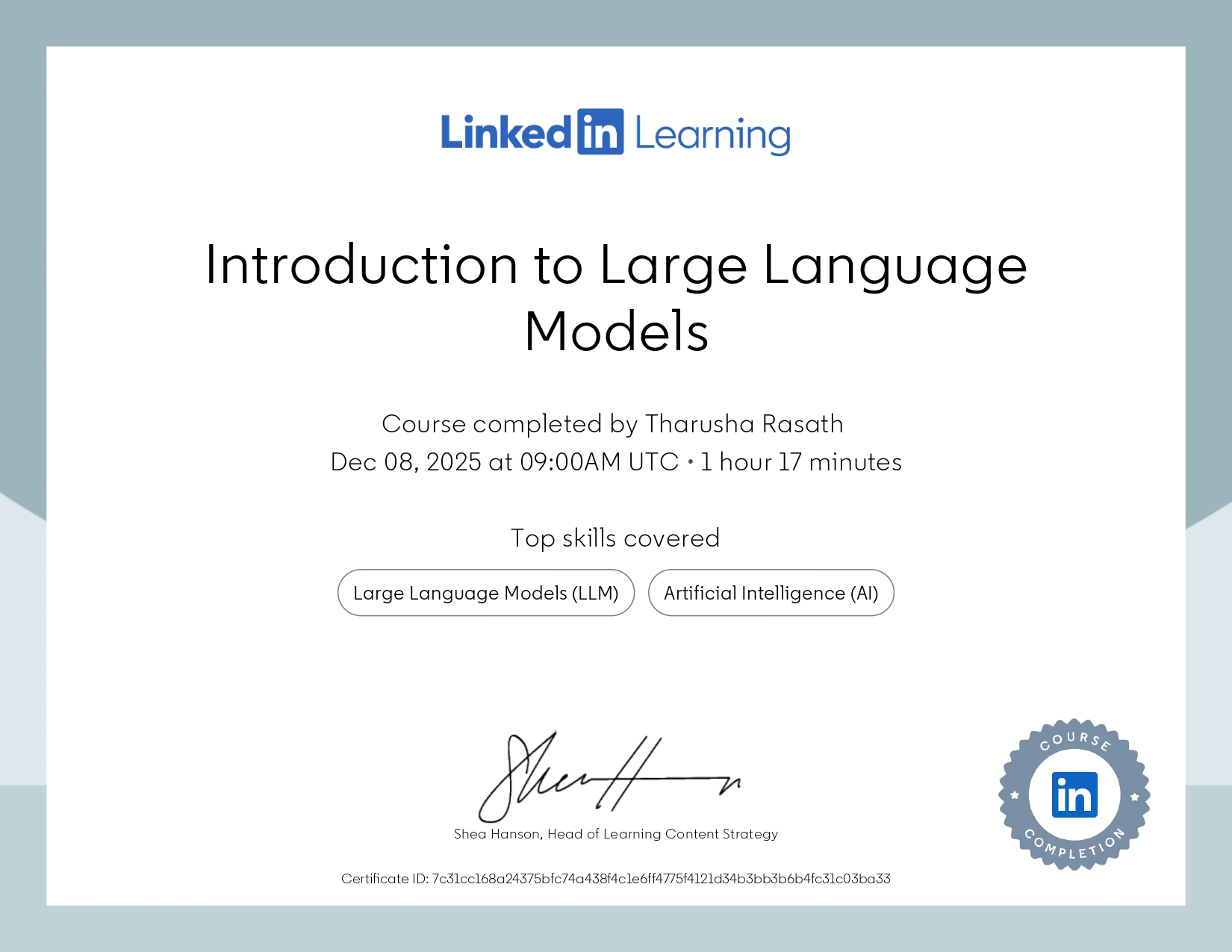 CertificateOfCompletion Introduction to Large Language Models page 0001