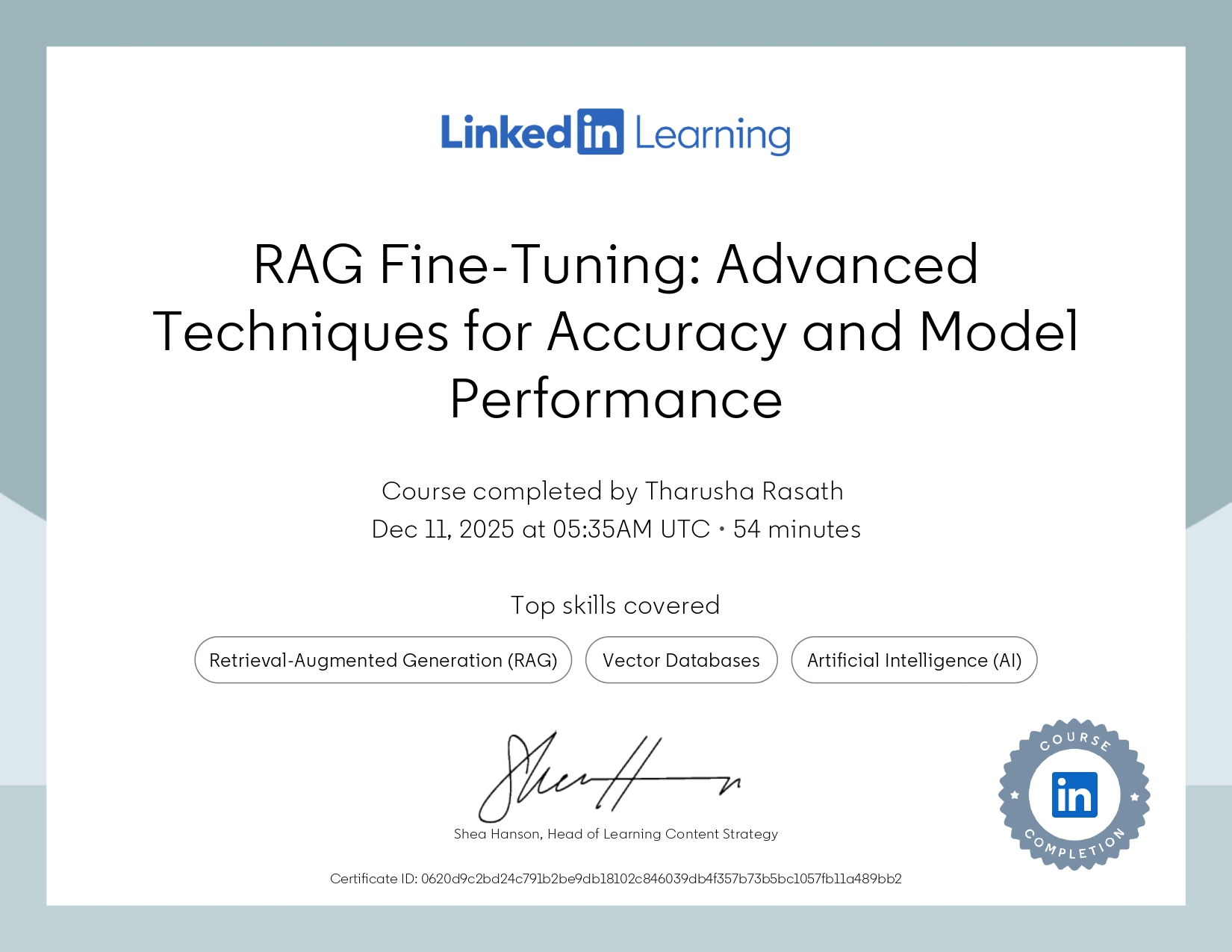 CertificateOfCompletion RAG FineTuning Advanced Techniques for Accuracy and Model Performance page 0001